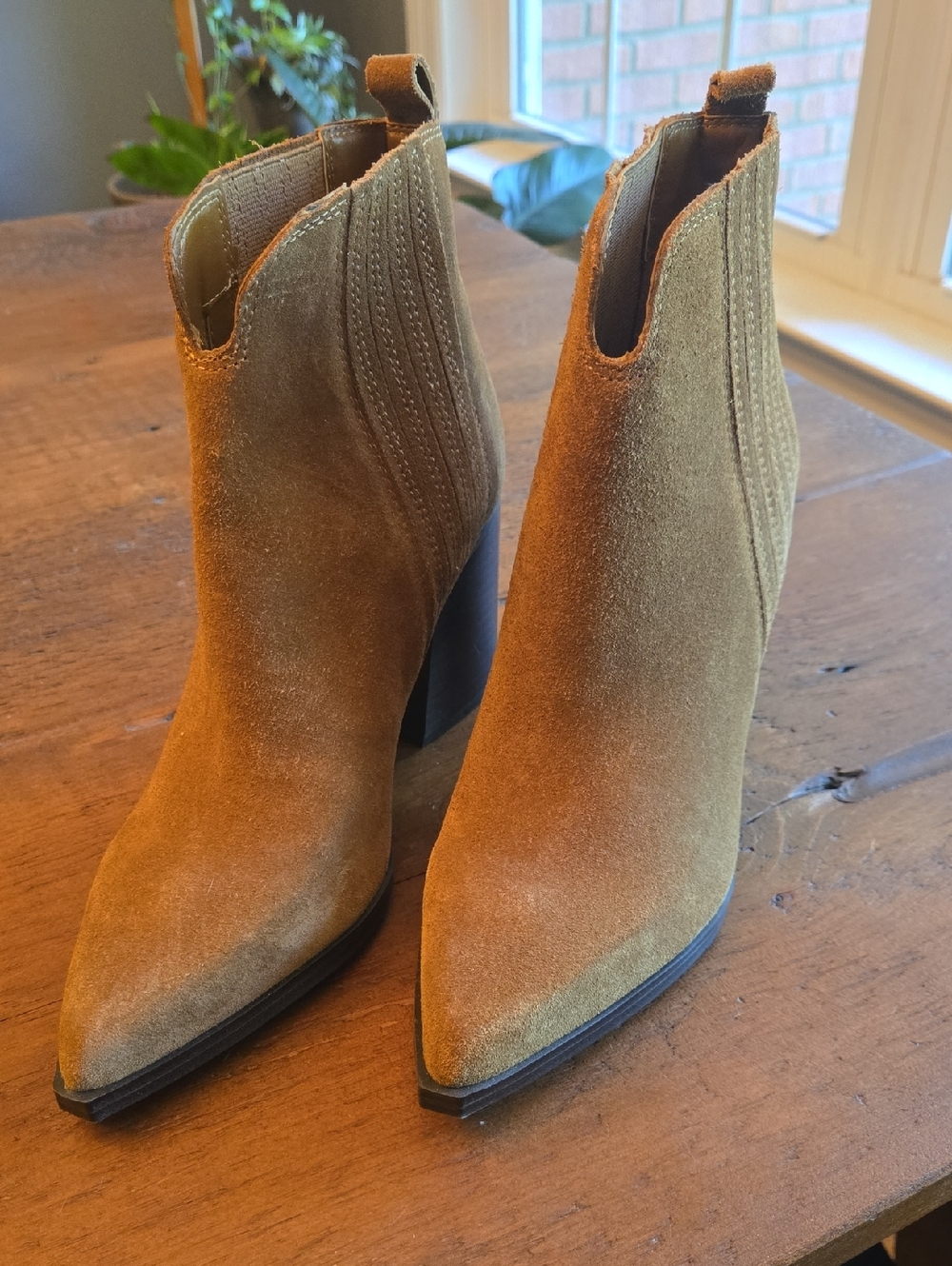 Marc Fisher Suede Pointed-Toe Ankle Booties in Brown-Tan